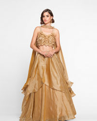 Twamev Women Golden Gleam Trio Set Skirt Top