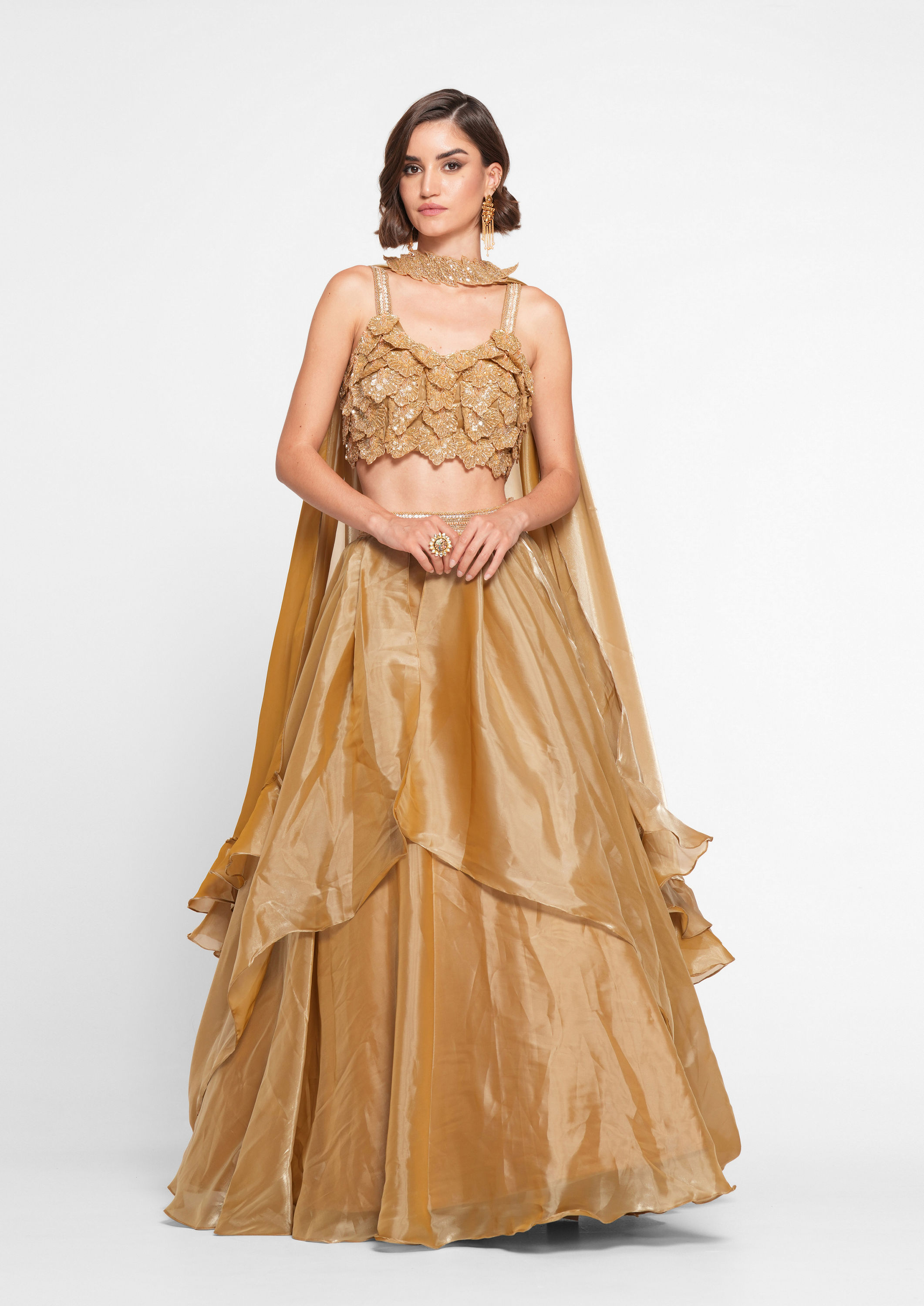 Twamev Women Golden Gleam Trio Set Skirt Top
