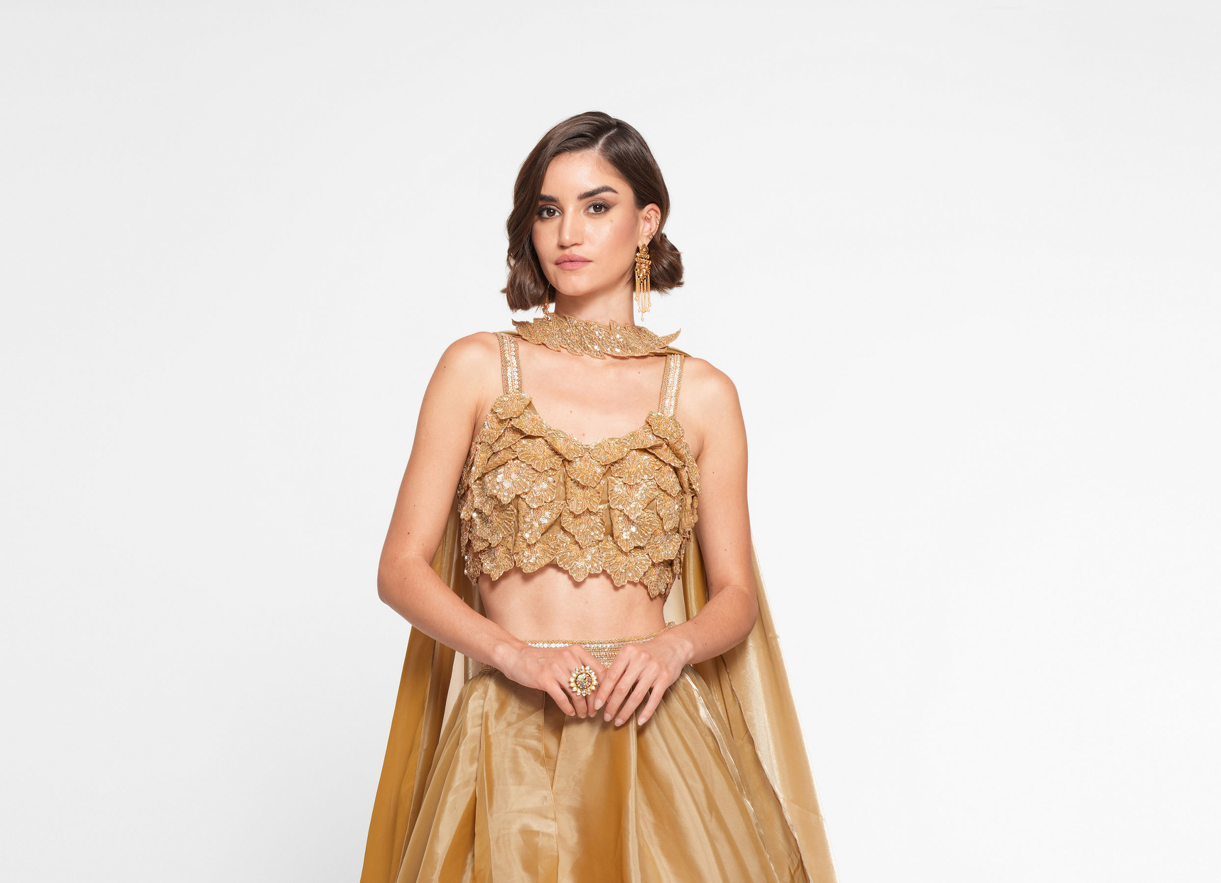 Twamev Women Golden Gleam Trio Set Skirt Top