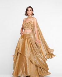 Twamev Women Golden Gleam Trio Set Skirt Top
