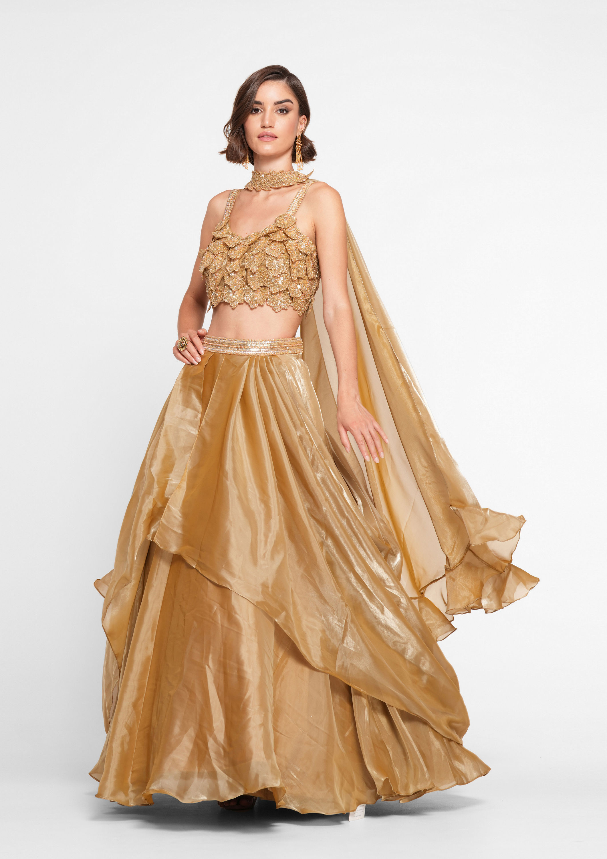 Twamev Women Golden Gleam Trio Set Skirt Top