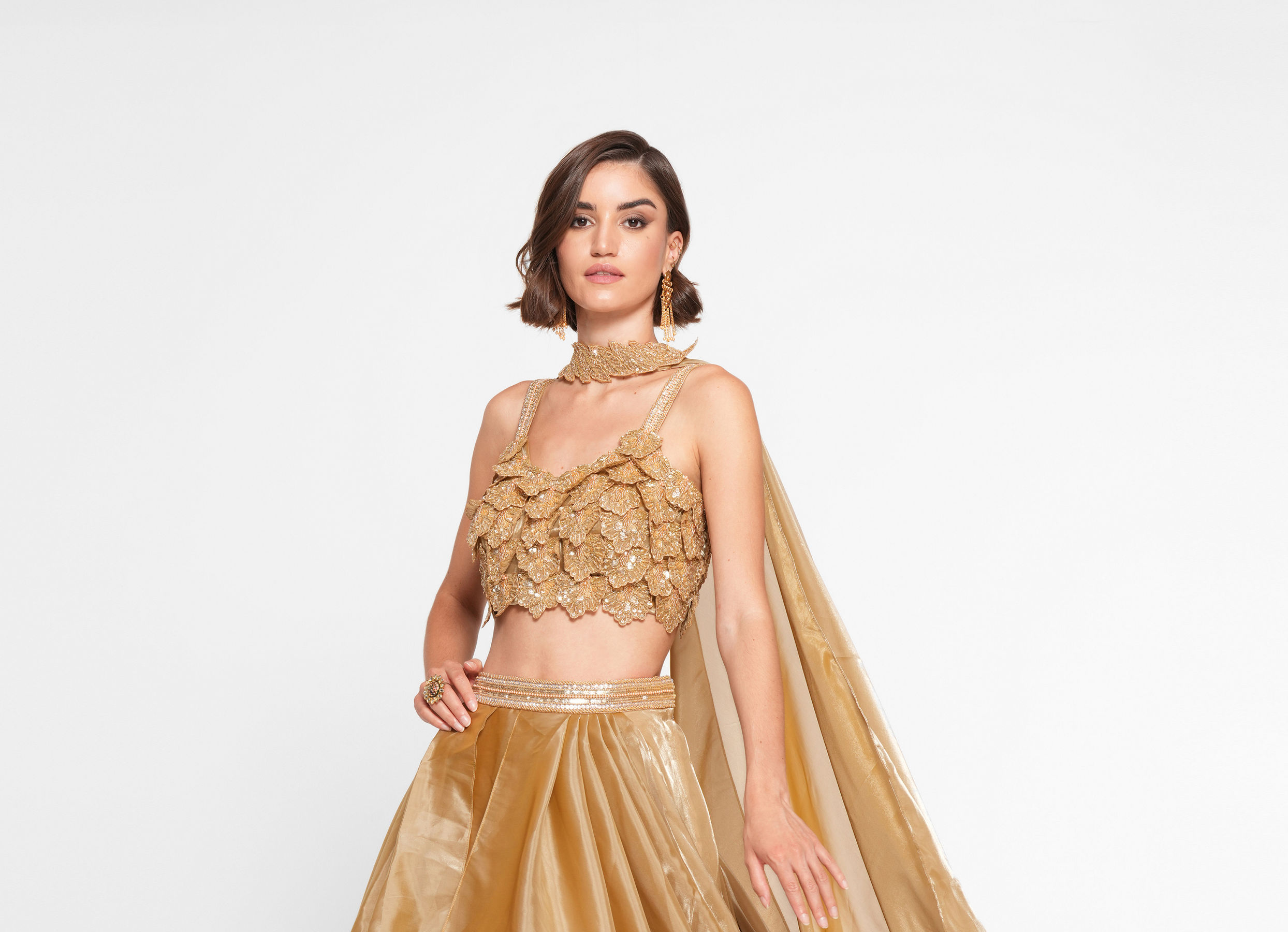 Twamev Women Golden Gleam Trio Set Skirt Top