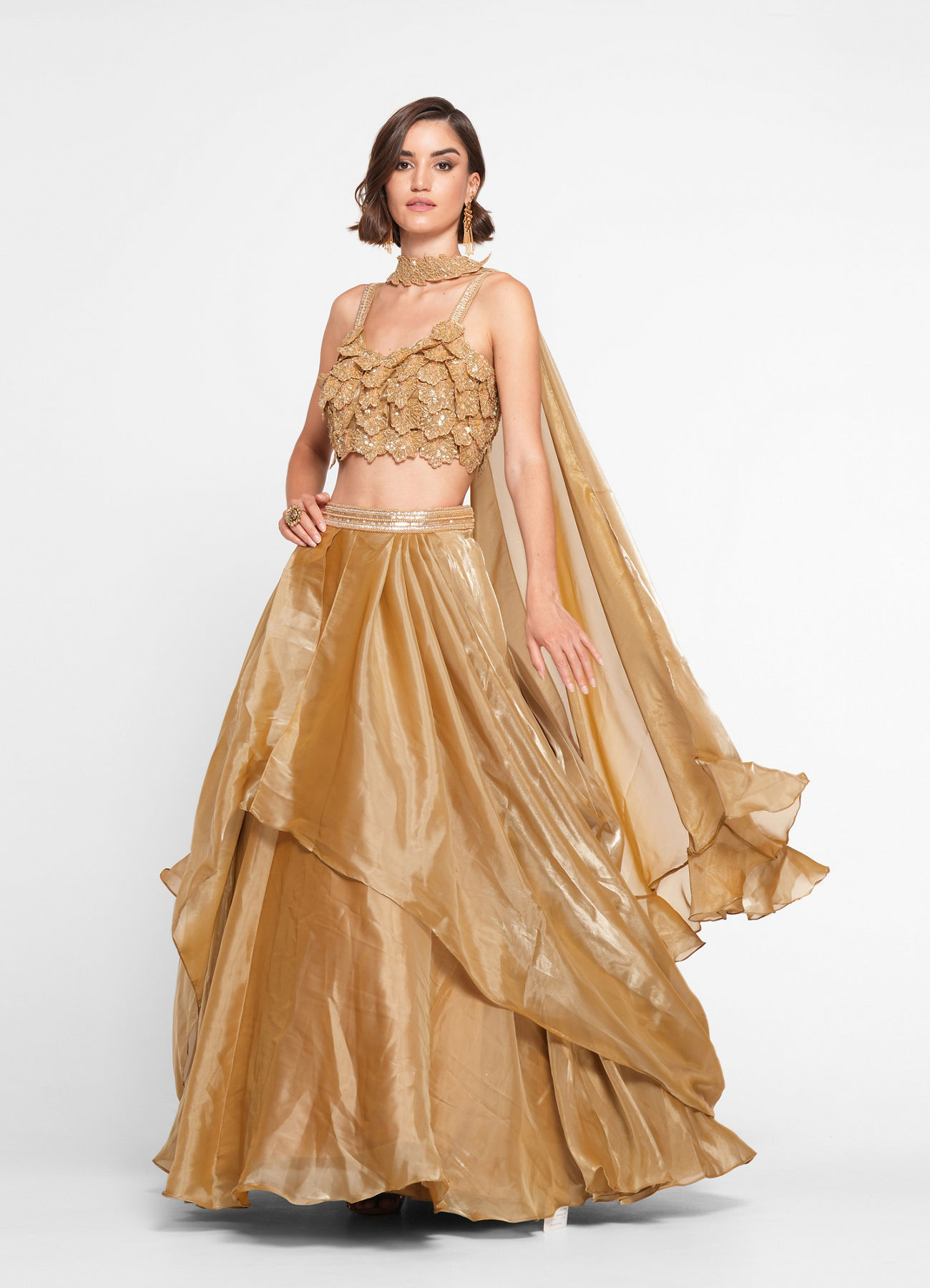 Twamev Women Golden Gleam Trio Set Skirt Top