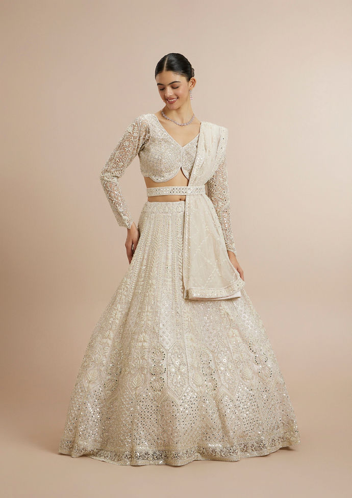 Twamev Women Ravishing Cream Lehenga Ensemble
