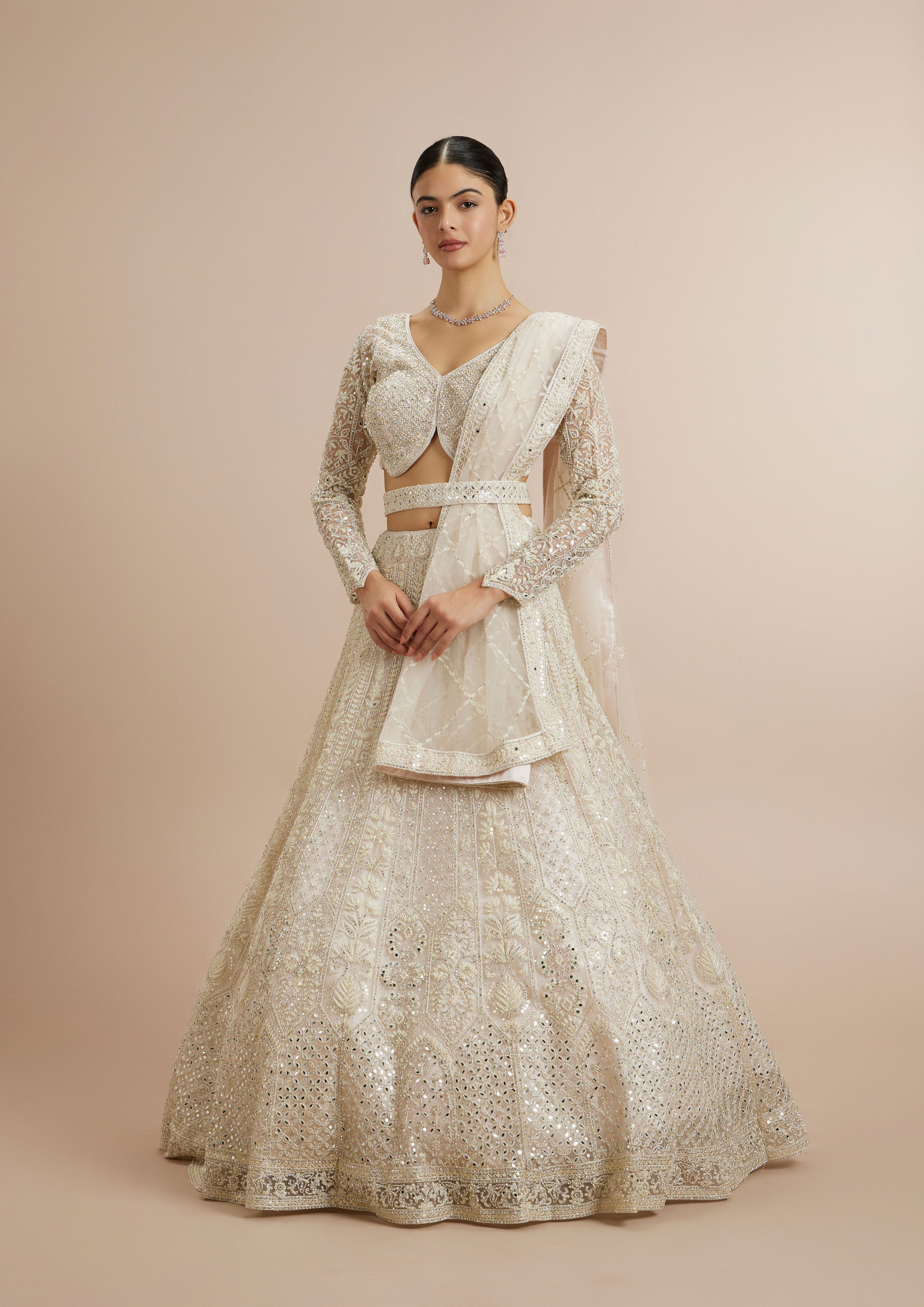 Twamev Women Ravishing Cream Lehenga Ensemble