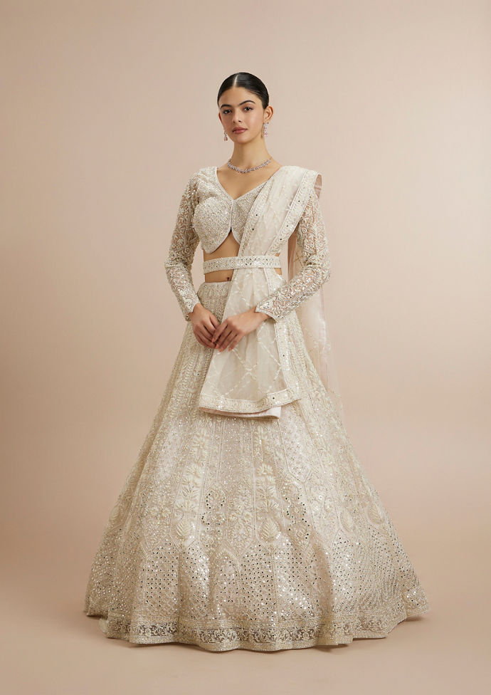 Twamev Women Ravishing Cream Lehenga Ensemble