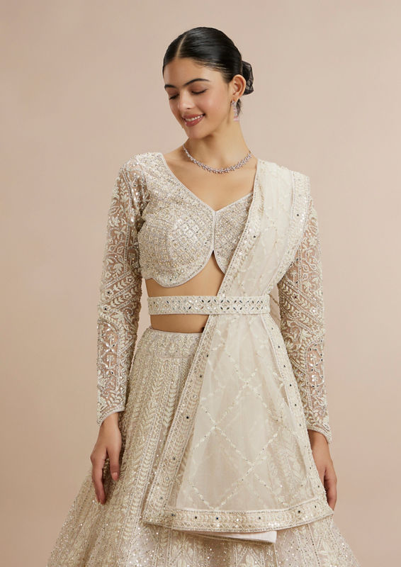 Twamev Women Ravishing Cream Lehenga Ensemble