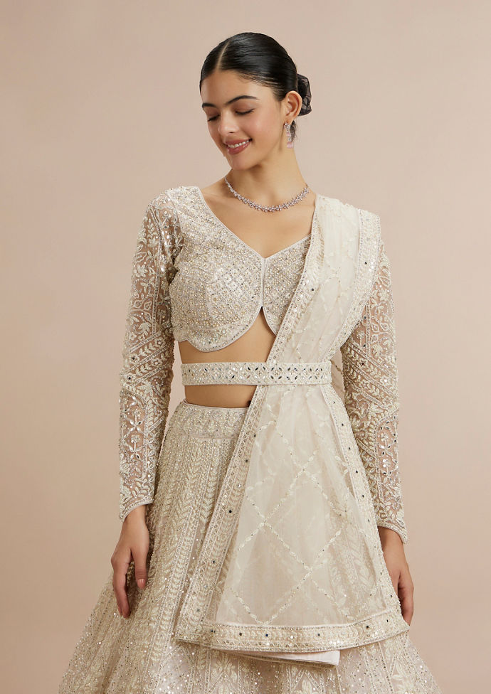 Twamev Women Ravishing Cream Lehenga Ensemble