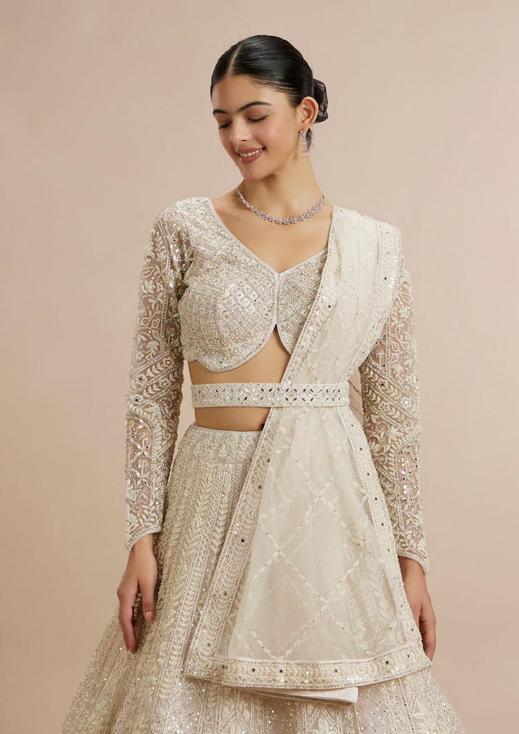Twamev Women Ravishing Cream Lehenga Ensemble