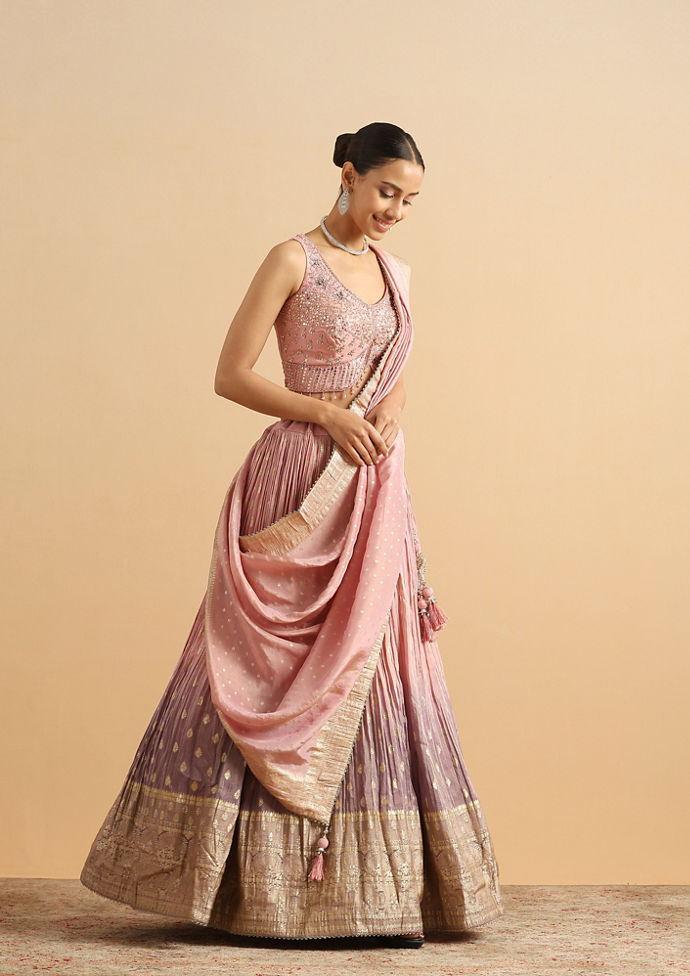 Twamev Women Dusty Rose Shaded Skirt Top Set