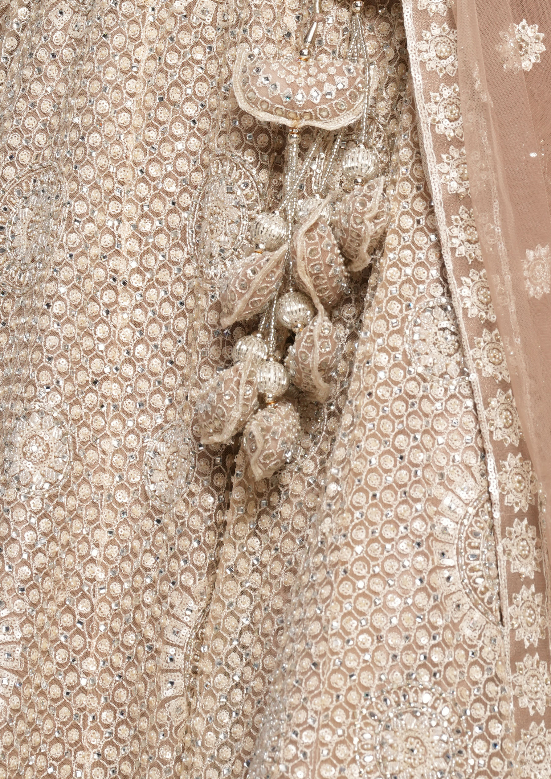 Twamev Women Beige Regalia Net Skirt Top Set