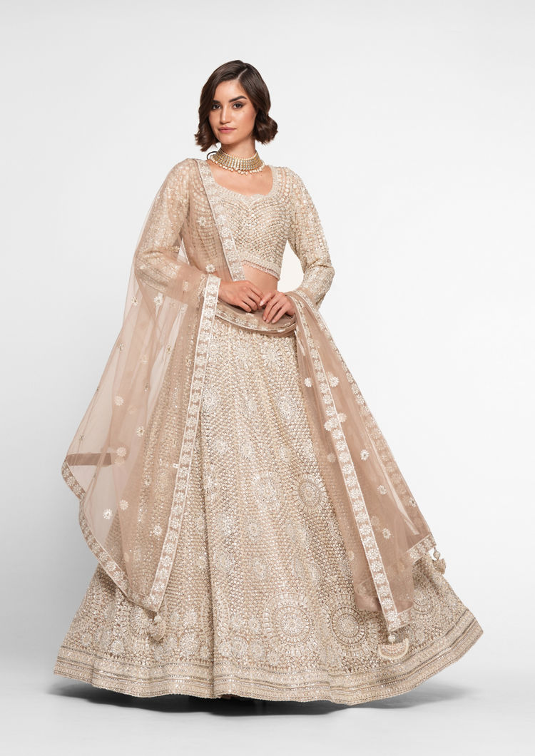 Twamev Women Beige Regalia Net Skirt Top Set