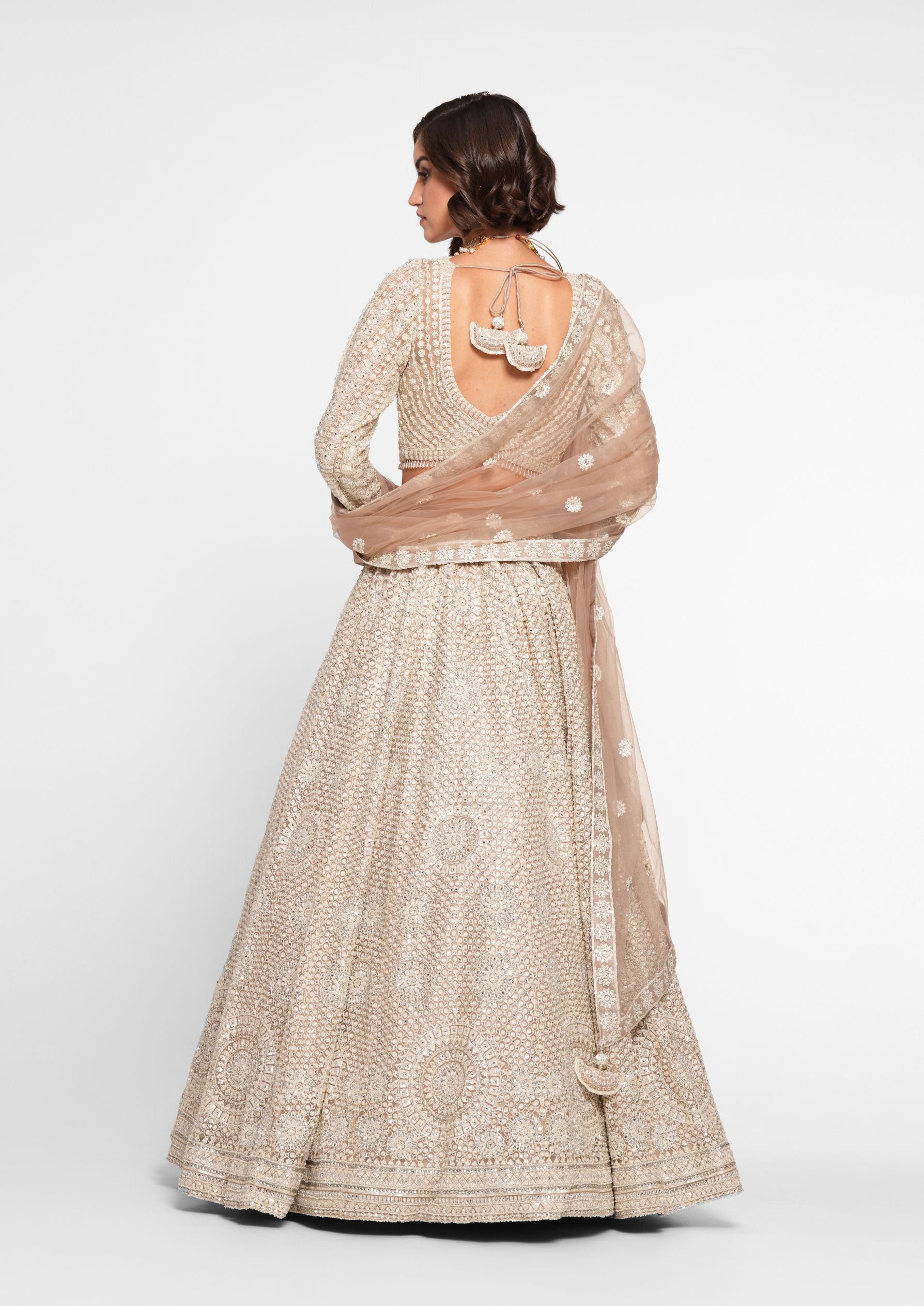 Twamev Women Beige Regalia Net Skirt Top Set