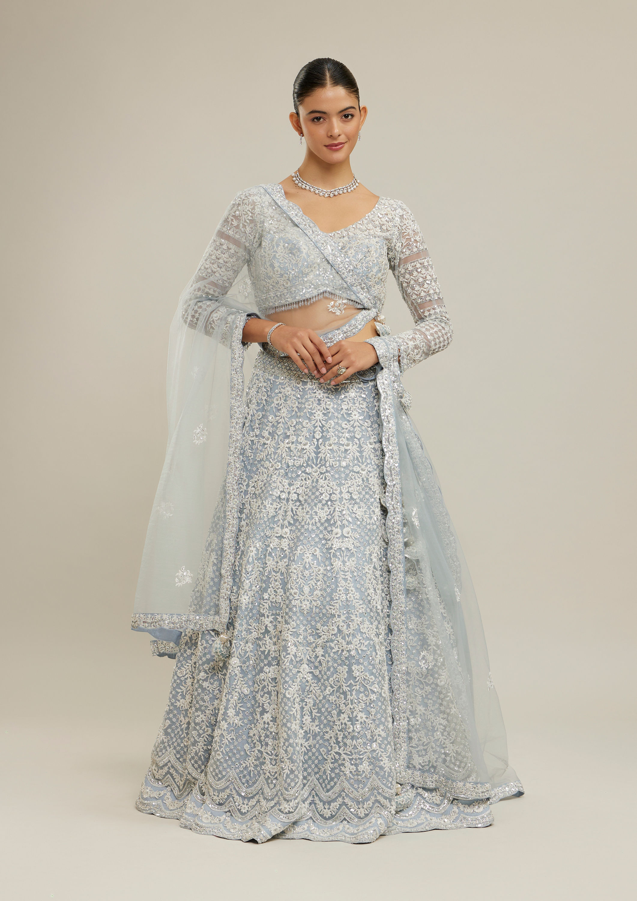 Twamev Women Light Blue Twinkle Lehenga Set