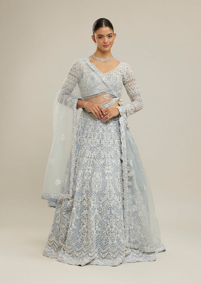 Twamev Women Light Blue Twinkle Lehenga Set