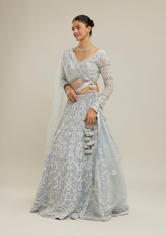 Twamev Women Light Blue Twinkle Lehenga Set
