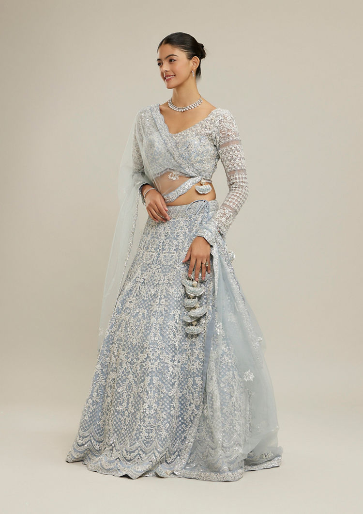 Twamev Women Light Blue Twinkle Lehenga Set