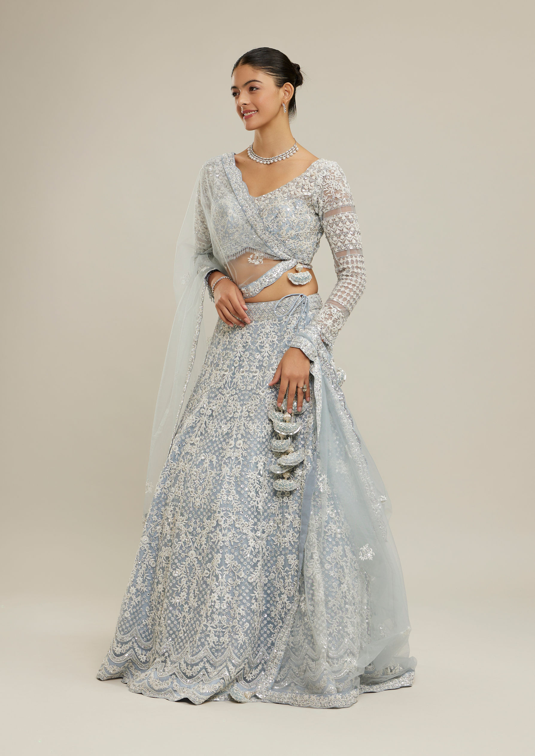 Twamev Women Light Blue Twinkle Lehenga Set