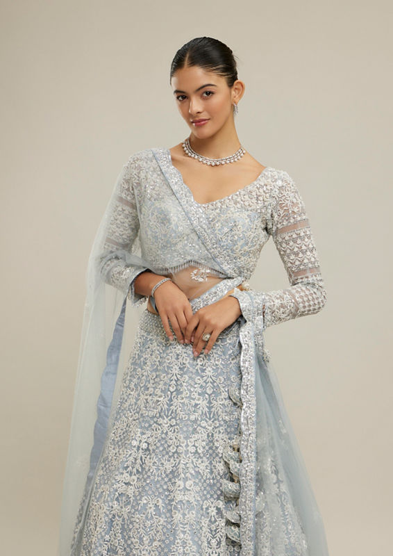 Twamev Women Light Blue Twinkle Lehenga Set