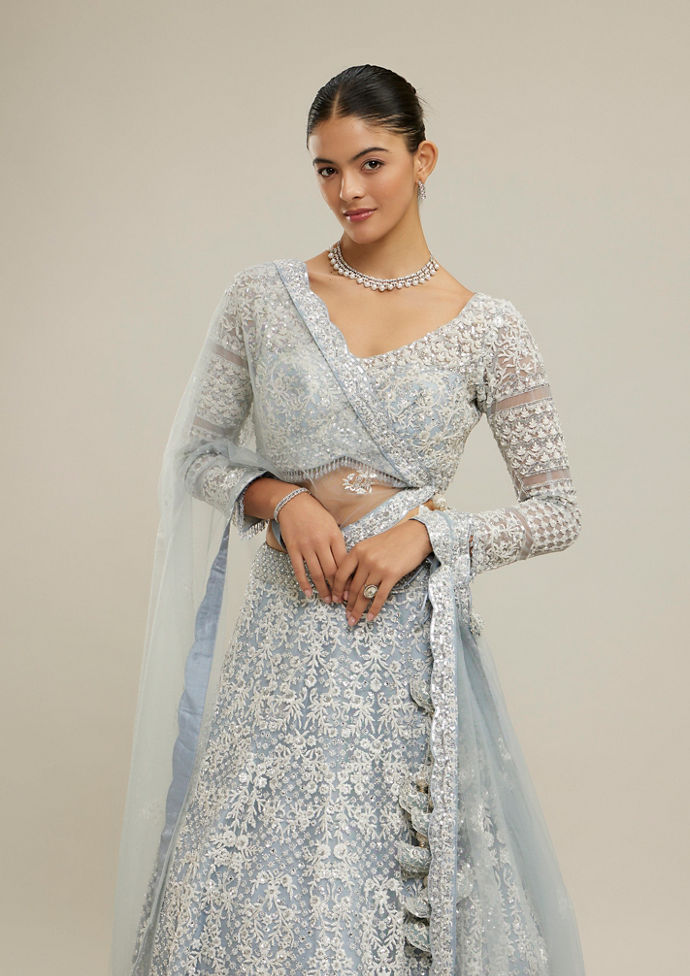 Twamev Women Light Blue Twinkle Lehenga Set