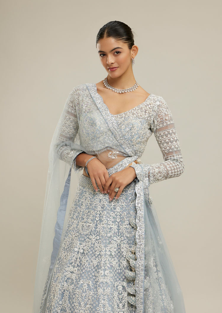 Twamev Women Light Blue Twinkle Lehenga Set