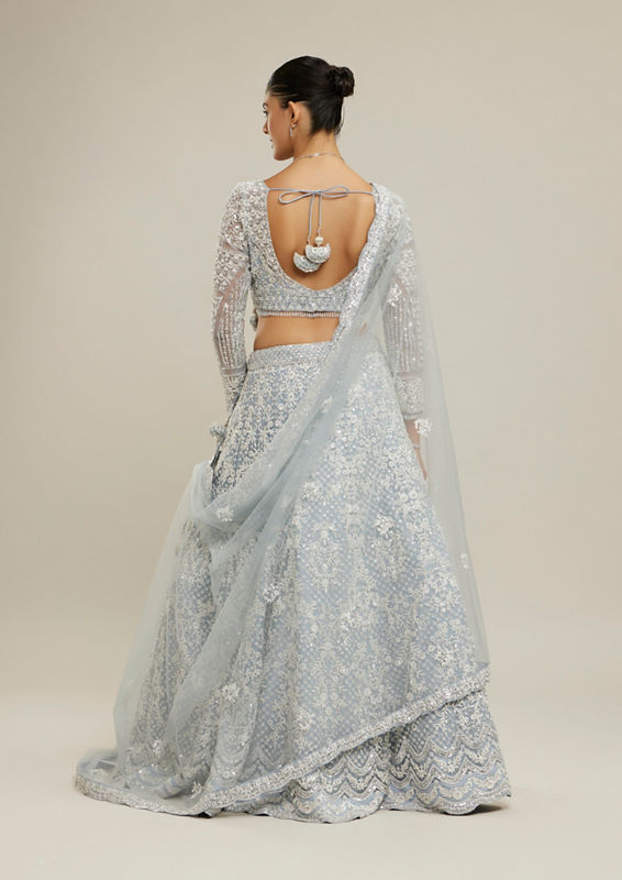 Twamev Women Light Blue Twinkle Lehenga Set