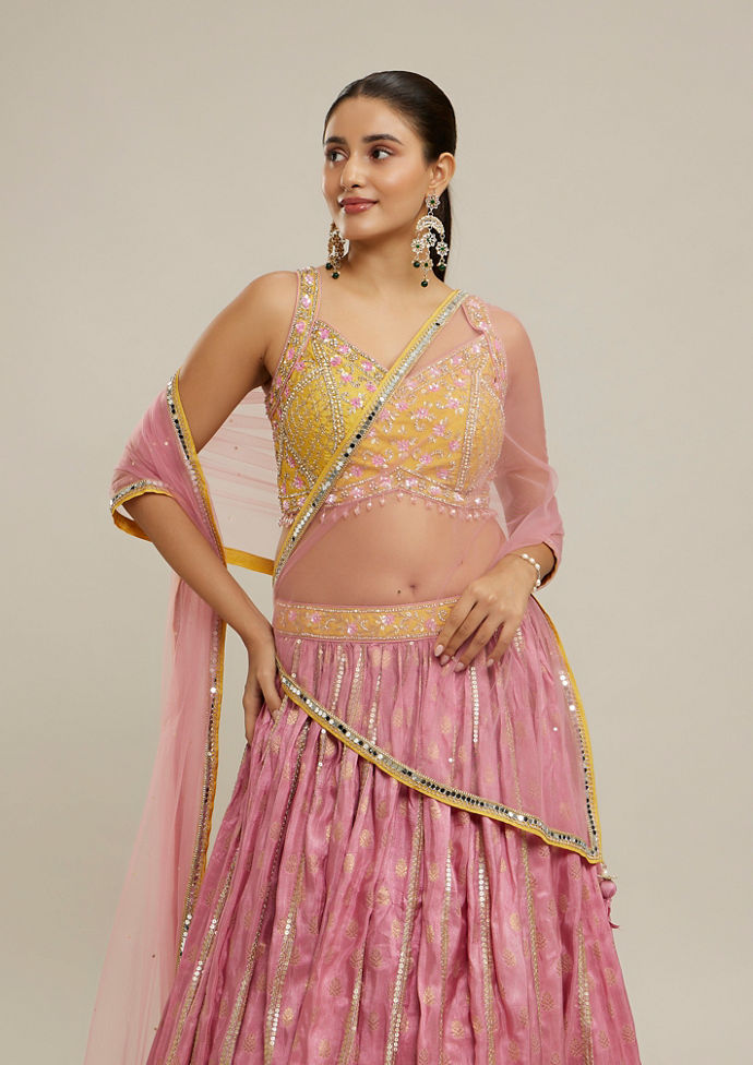 Twamev Women Pink Elegance Art Silk Skirt Top
