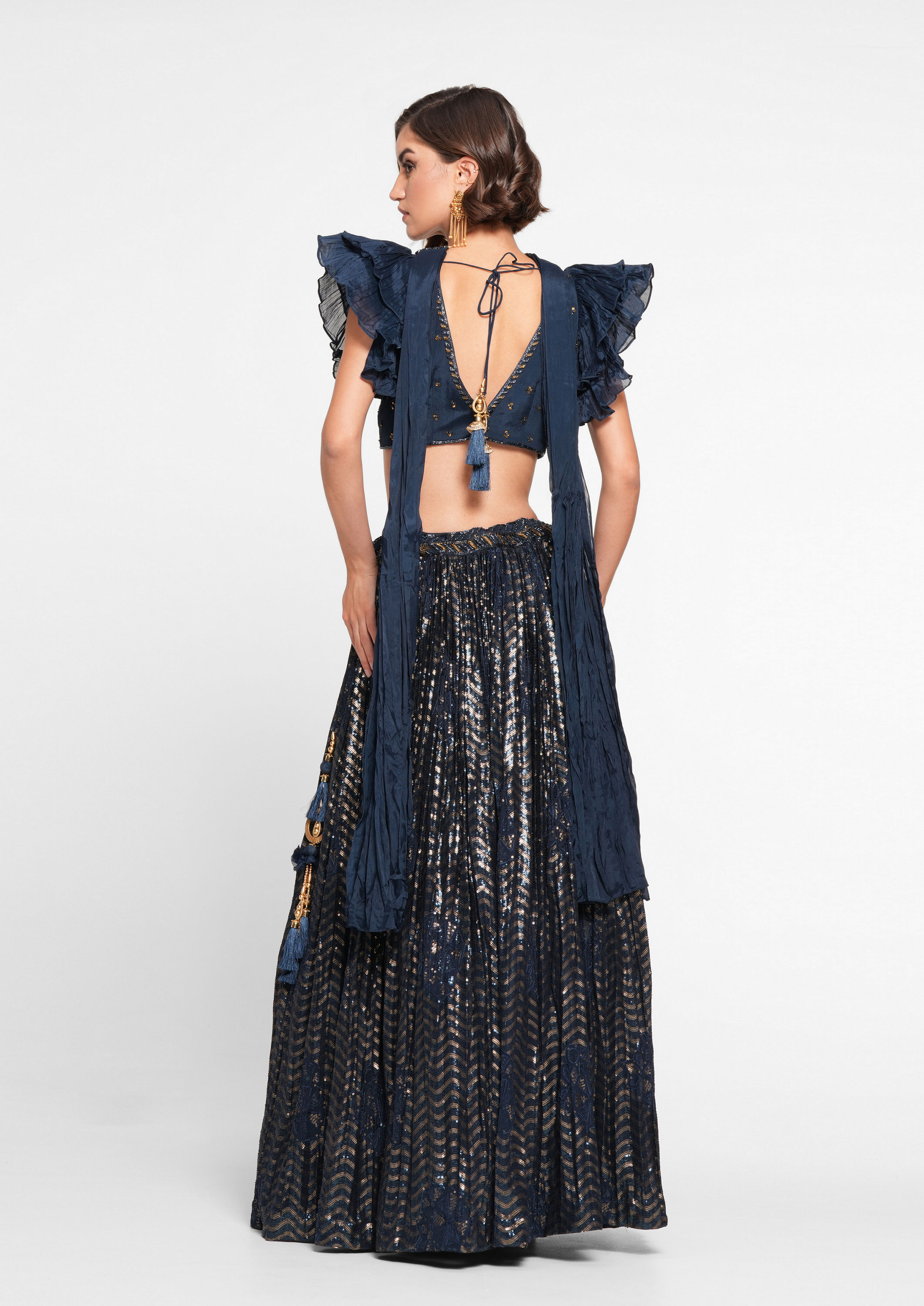 alt message - Twamev Women Ethereal Indigo Blue Skirt Top Ensemble image number 5