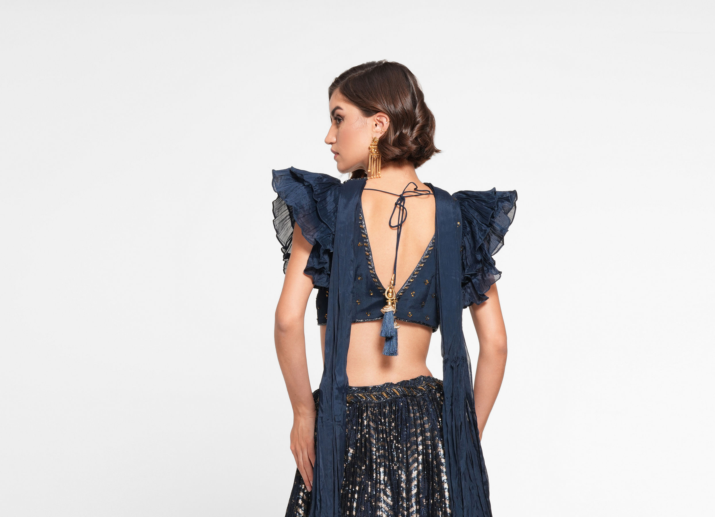 Twamev Women Ethereal Indigo Blue Skirt Top Ensemble