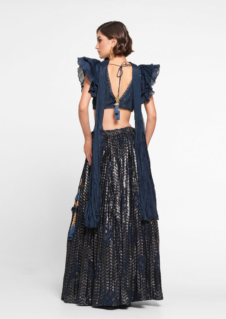 Twamev Women Ethereal Indigo Blue Skirt Top Ensemble