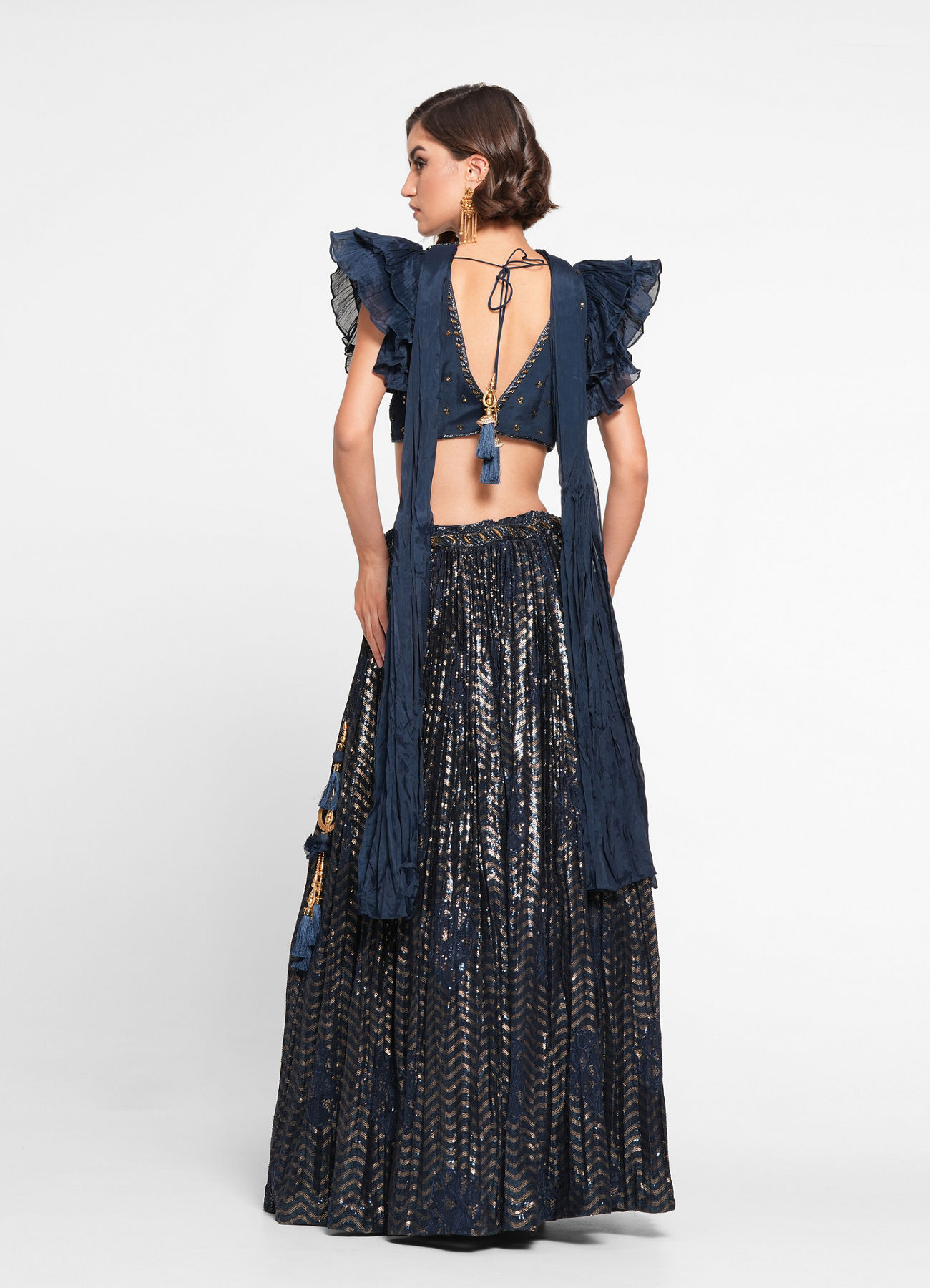 Twamev Women Ethereal Indigo Blue Skirt Top Ensemble