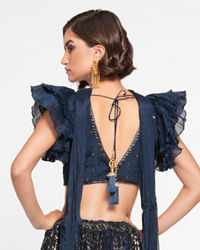 Twamev Women Ethereal Indigo Blue Skirt Top Ensemble