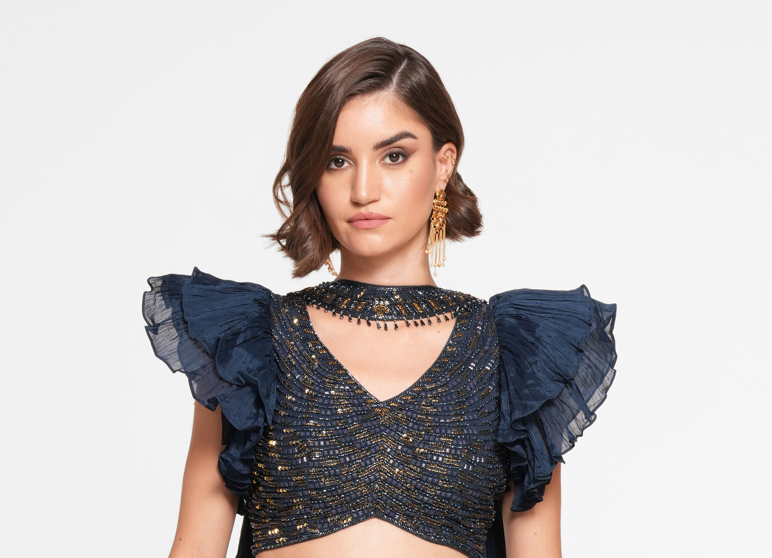 Twamev Women Ethereal Indigo Blue Skirt Top Ensemble