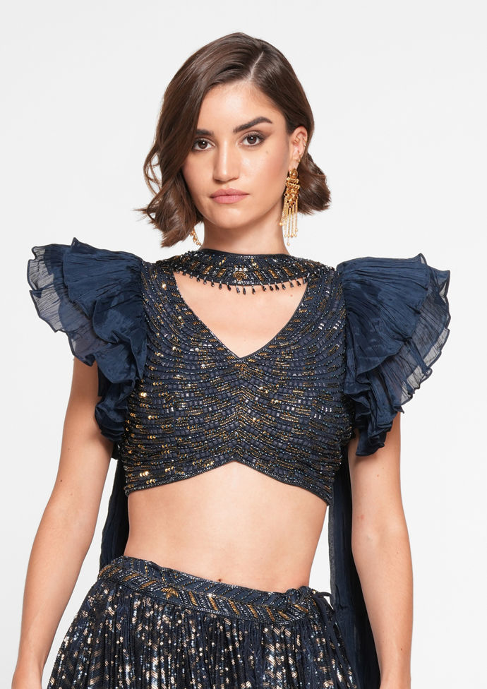 Twamev Women Ethereal Indigo Blue Skirt Top Ensemble