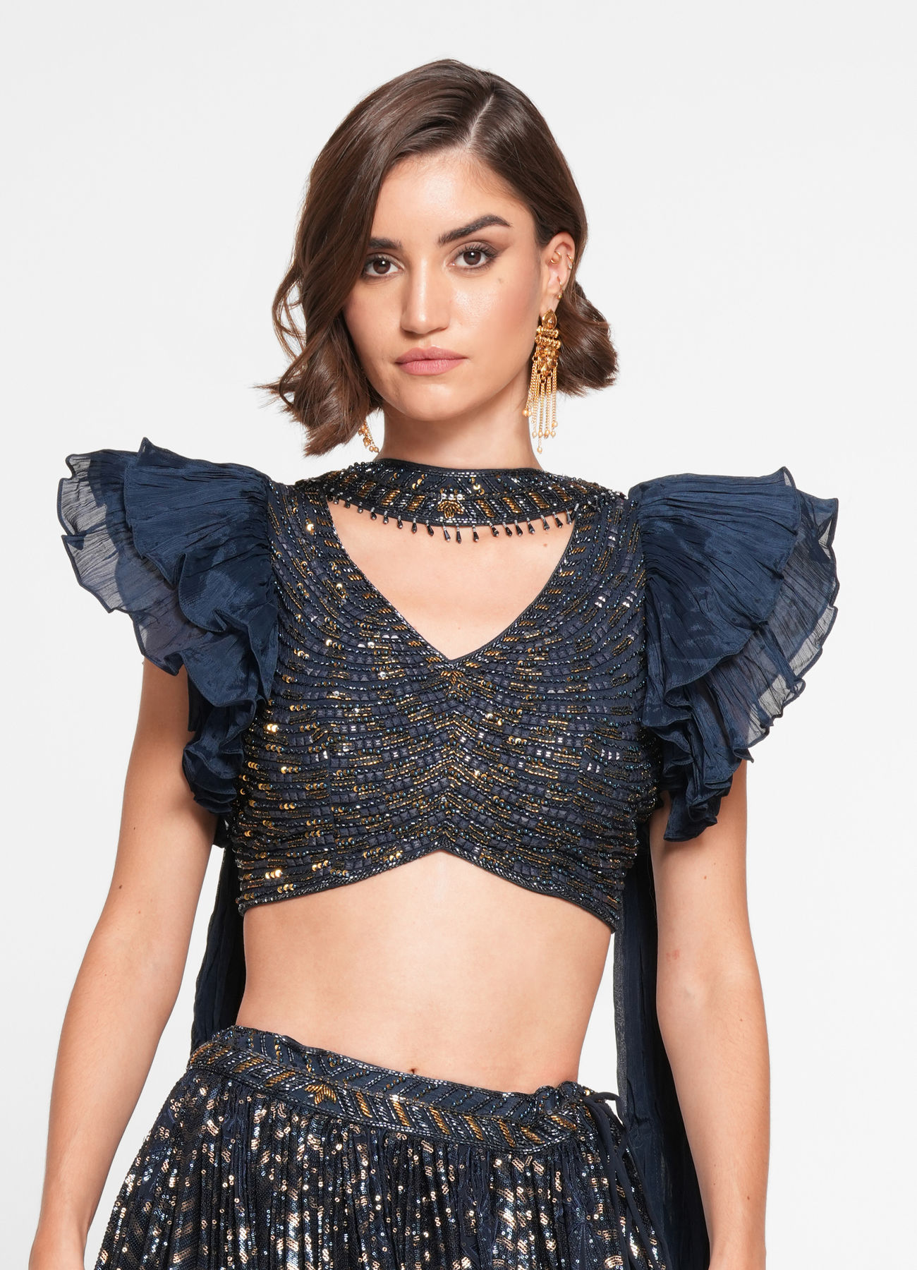 Twamev Women Ethereal Indigo Blue Skirt Top Ensemble