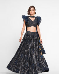 Twamev Women Ethereal Indigo Blue Skirt Top Ensemble