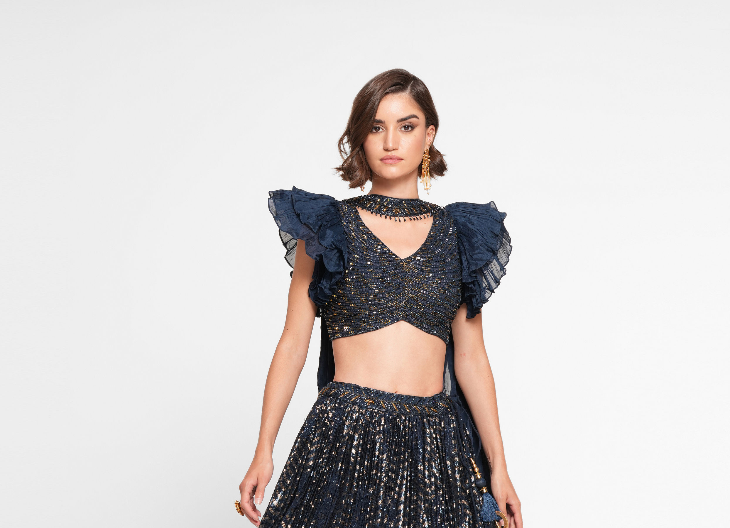 Twamev Women Ethereal Indigo Blue Skirt Top Ensemble