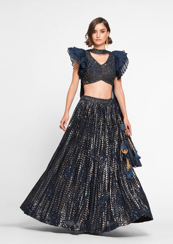 Twamev Women Ethereal Indigo Blue Skirt Top Ensemble