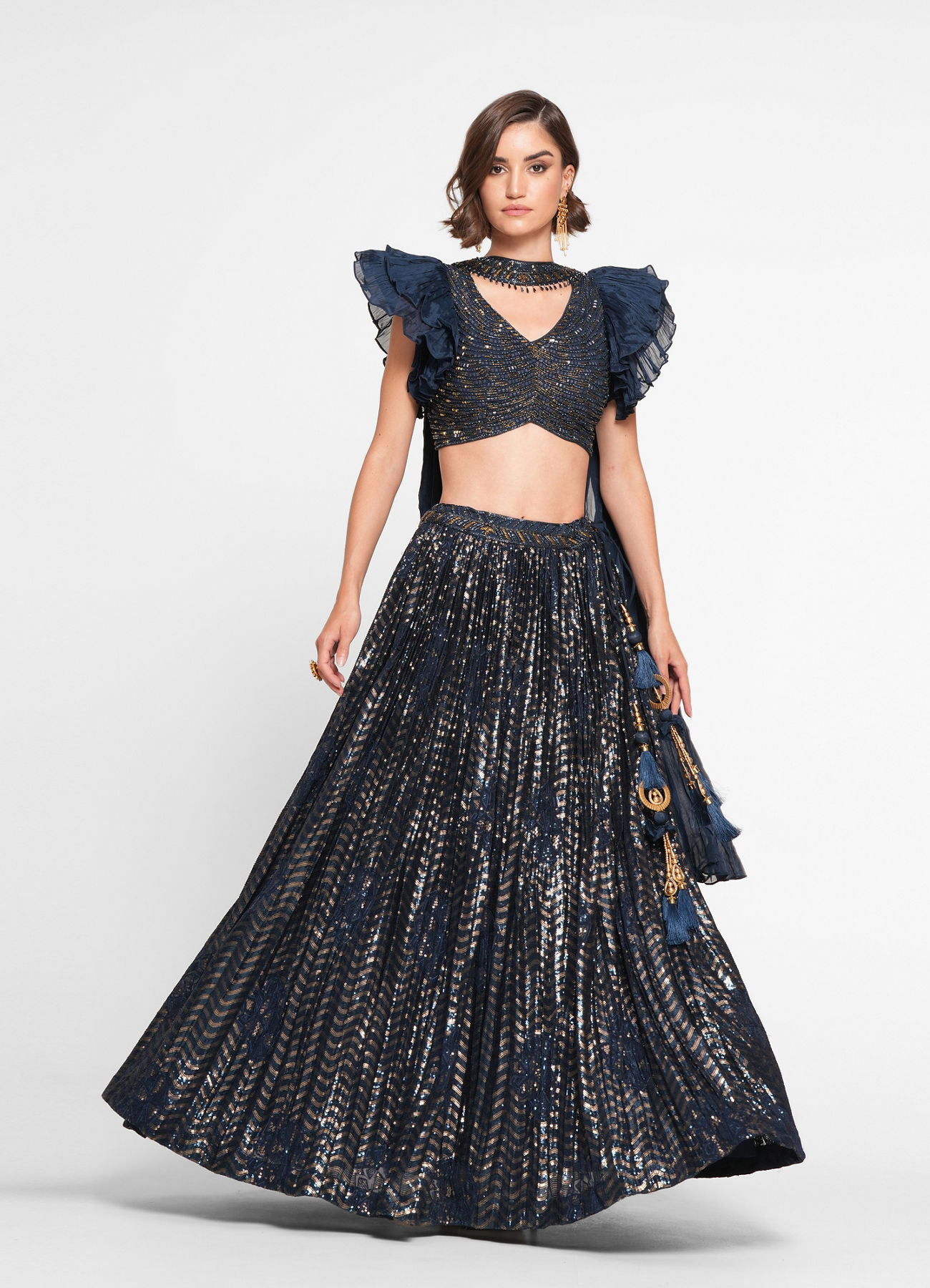 Twamev Women Ethereal Indigo Blue Skirt Top Ensemble