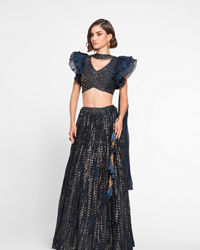 Twamev Women Ethereal Indigo Blue Skirt Top Ensemble
