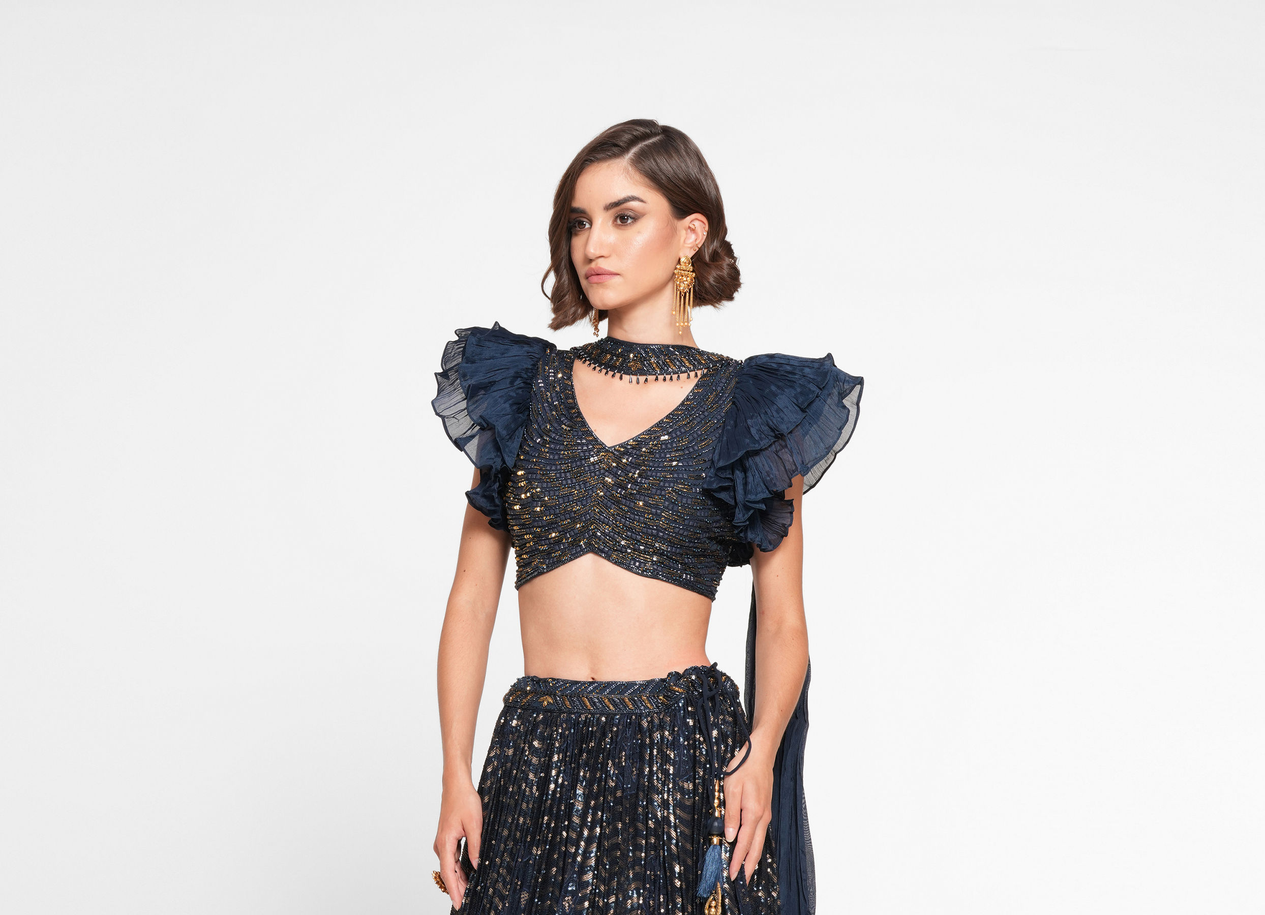 Twamev Women Ethereal Indigo Blue Skirt Top Ensemble