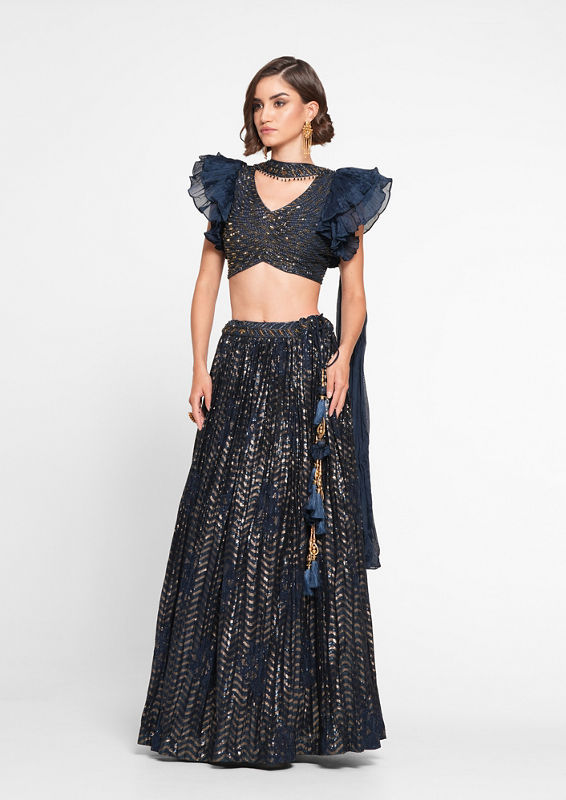 Twamev Women Ethereal Indigo Blue Skirt Top Ensemble