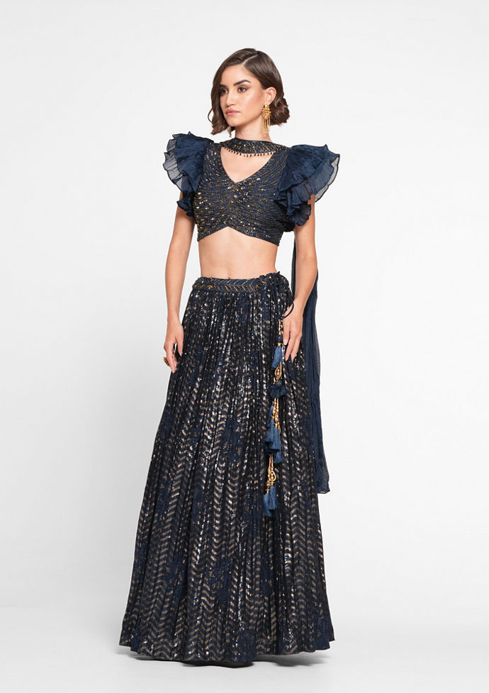 Twamev Women Ethereal Indigo Blue Skirt Top Ensemble