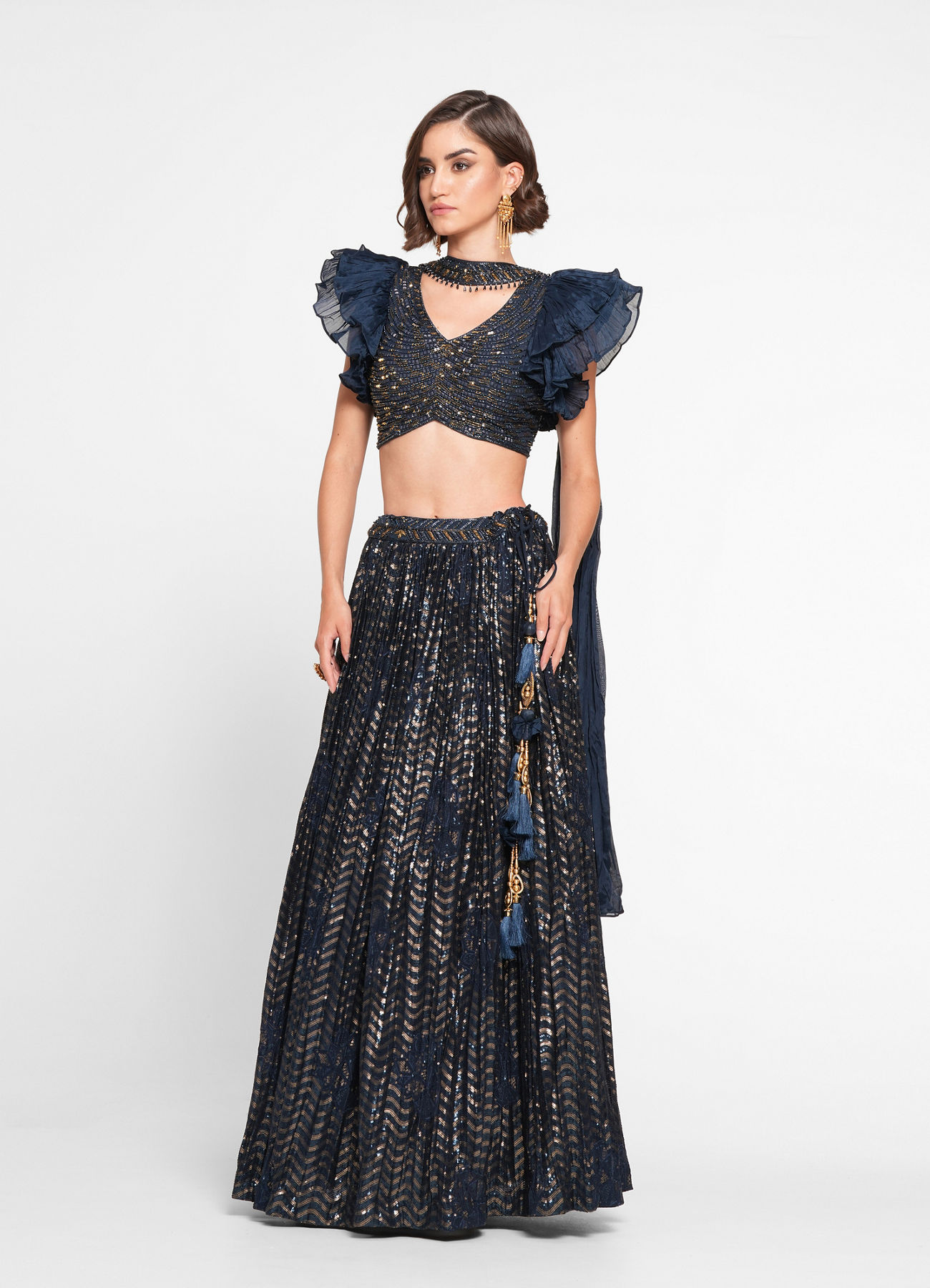 Twamev Women Ethereal Indigo Blue Skirt Top Ensemble