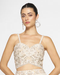 Twamev Women Enchanting Cream Skirt Top Set with Jacket