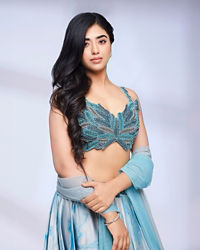 Twamev Women Teal Blue Marble Printed Sequinned Skirt Top