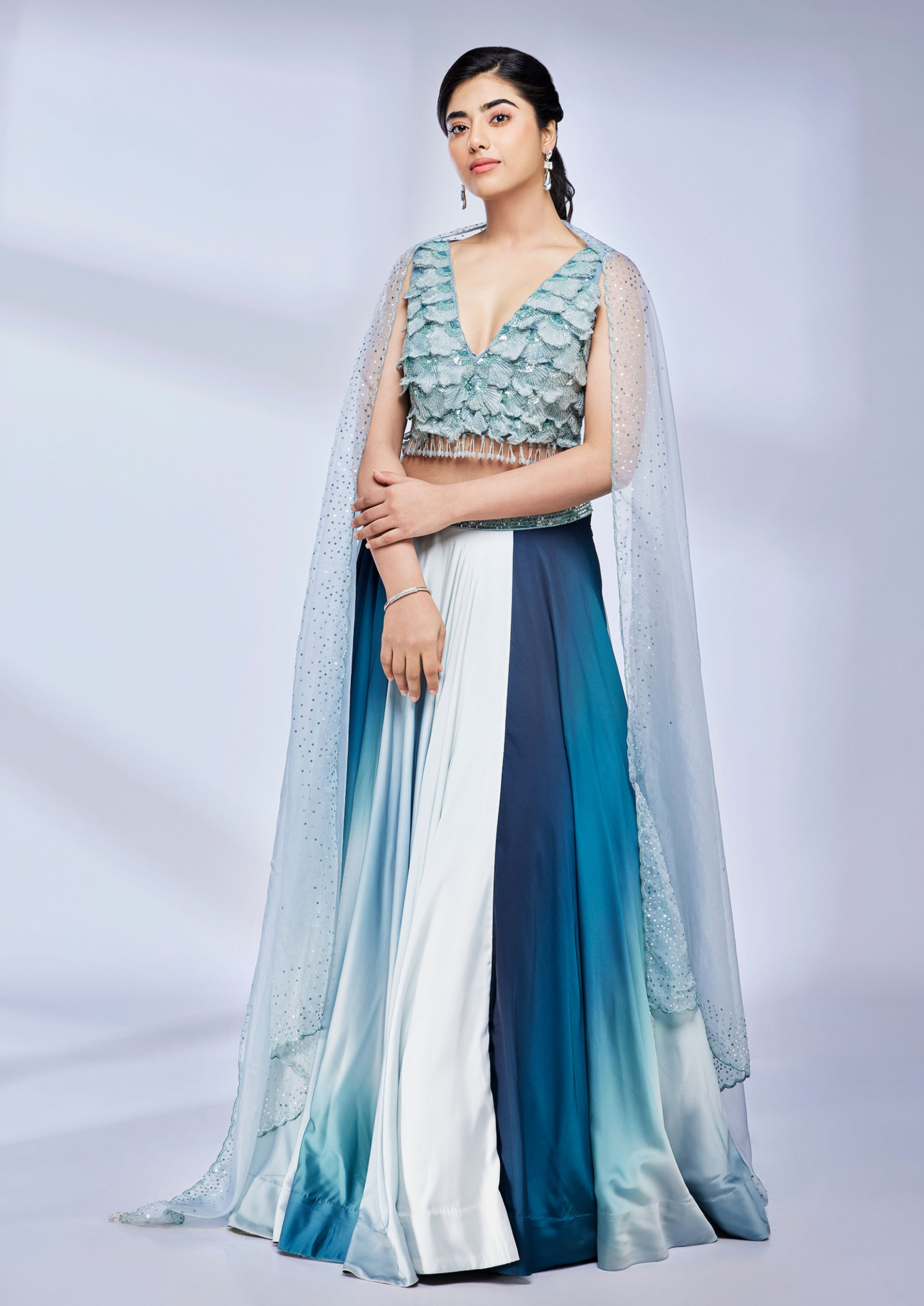 Twamev Women Sea Green Marble Ombre Shaded Skirt Top