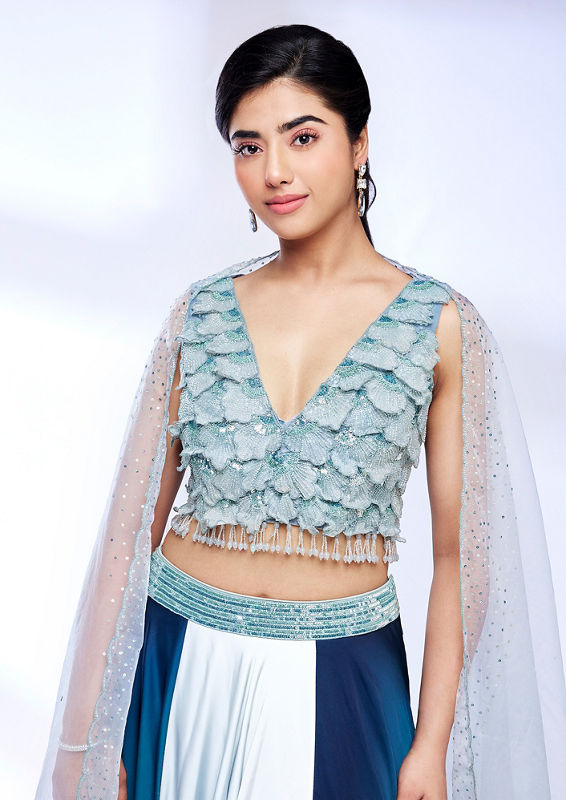 Twamev Women Sea Green Marble Ombre Shaded Skirt Top