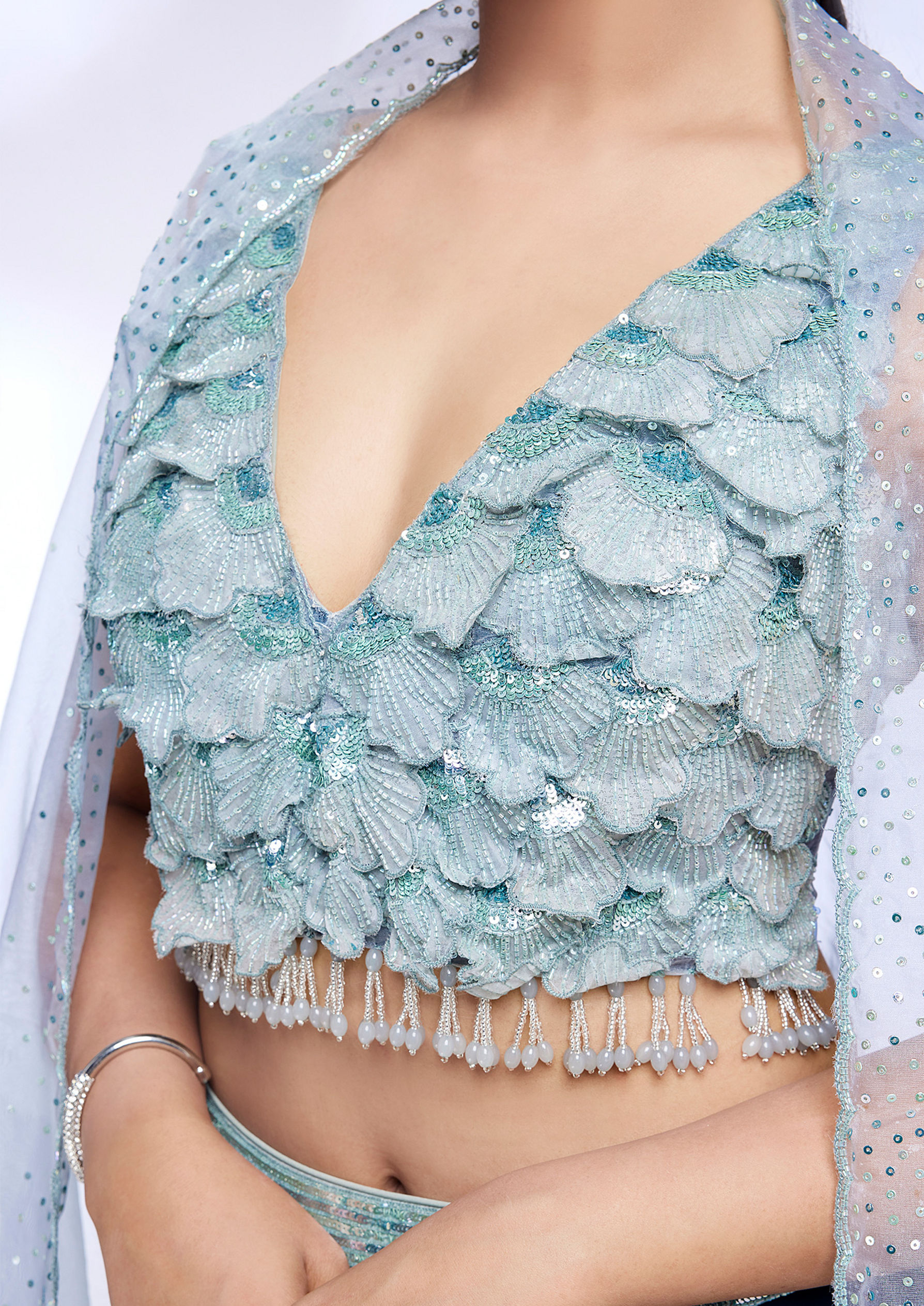 Twamev Women Sea Green Marble Ombre Shaded Skirt Top