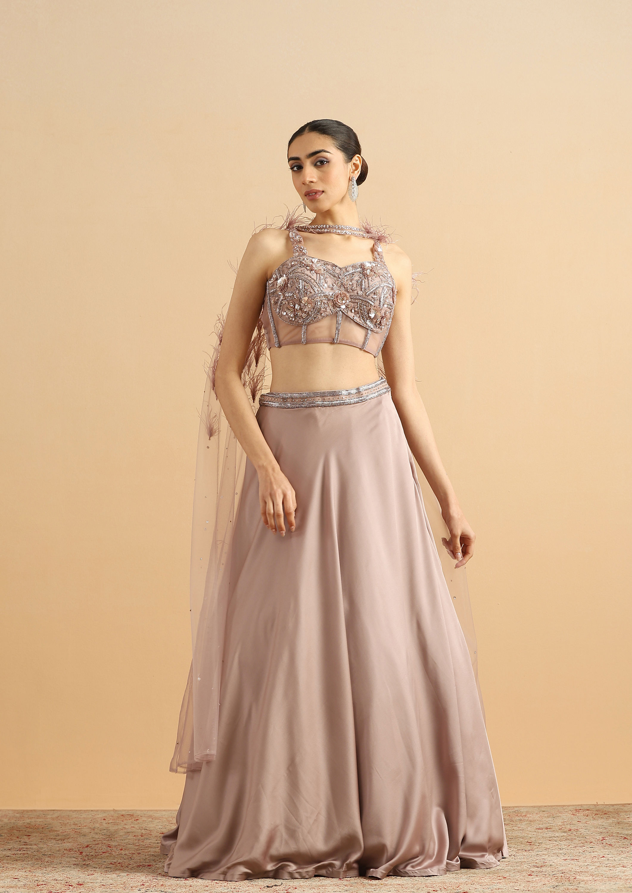 Twamev Women Dusky Rose Satin Skirt Top Set